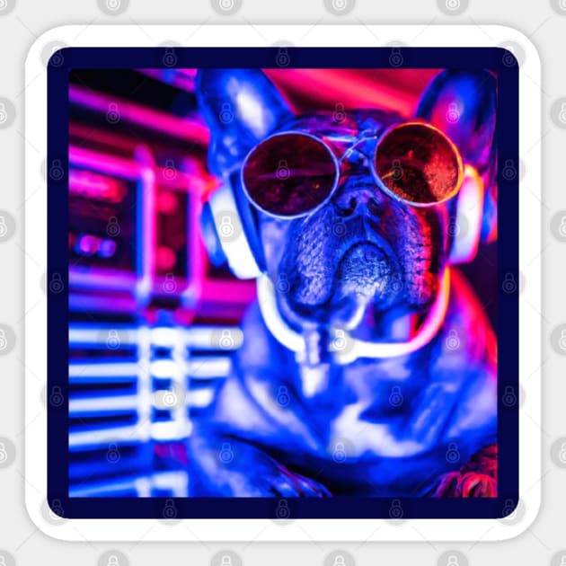 Neon DJ Frenchie Sticker by PNPTees